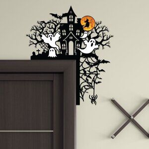 Halloween Door Corner Sign - Haunted Mansion with Ghost - Halloween Decorating